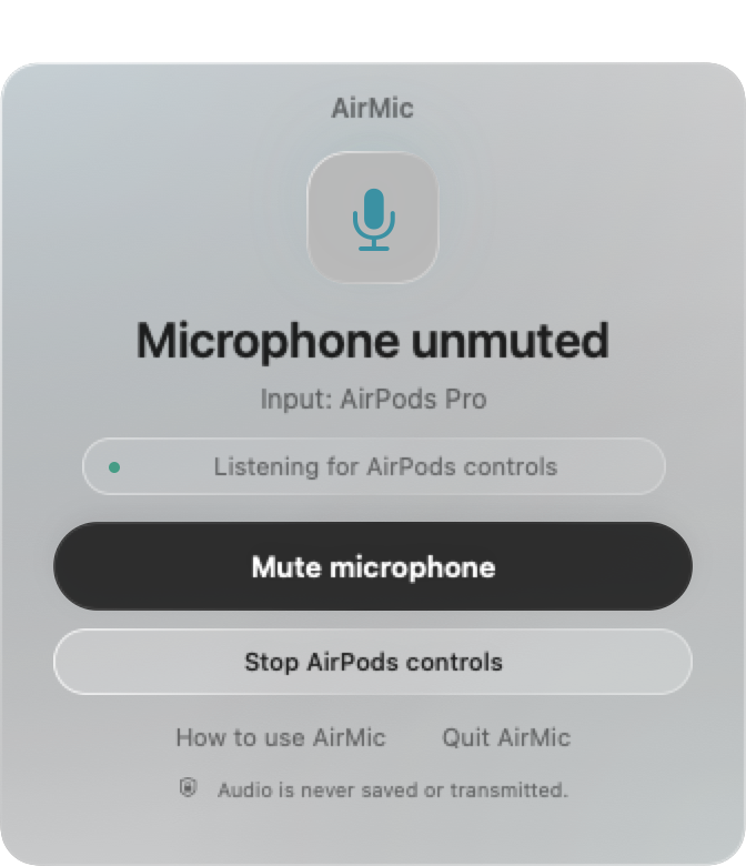 Actual SwiftUI interface with sample state; hardware compatibility is still under verification.